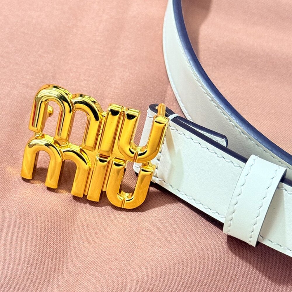 Miu Miu Womens Gold Logo Lettering Buckle Bel - Picture 3 of 6